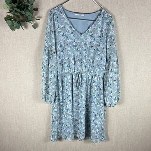 Staccato > Blue Floral Long Sleeve V-Neck Dress Medium